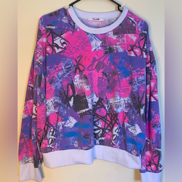 Miss Selfie | Tops | Purple Pink And White Graffiti Top | Poshmark